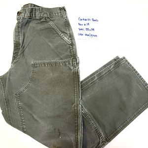 Carhartt Men's Green Duck Double Front Work Pants Dungaree Fit - Size 38x34